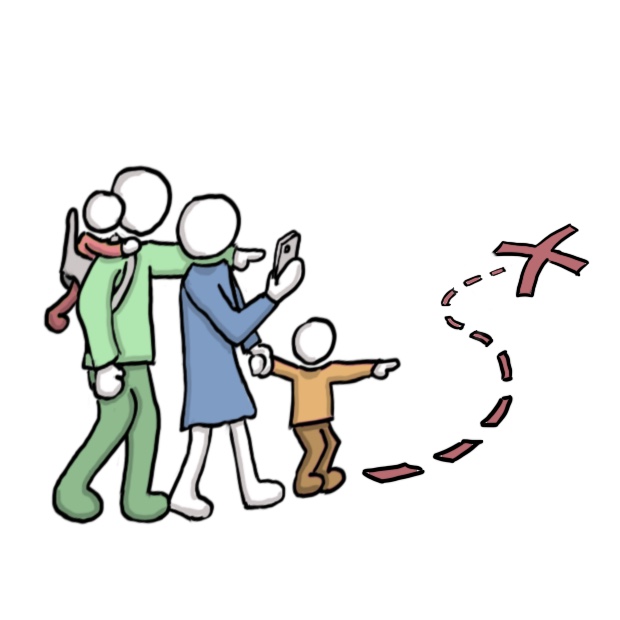 Symbolgrafik Personen mit Kindern auf Weg