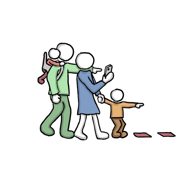 Symbolgrafik Personen mit Kindern und Smartphone